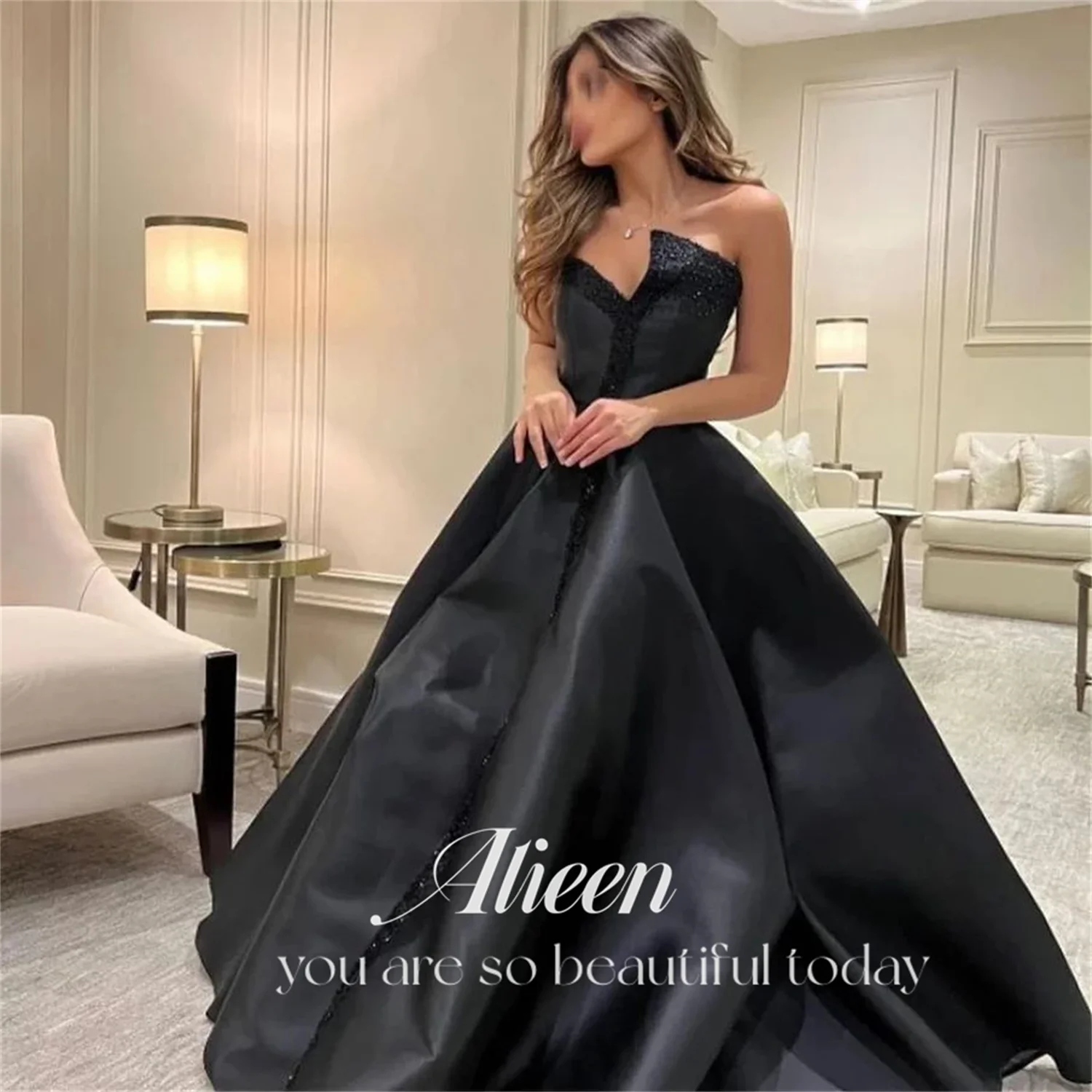 Aileen linha a preto cetim gordinho elegante vestidos de festa mulher noite gala baile vestido de casamento 2024 formatura luxuoso feminino