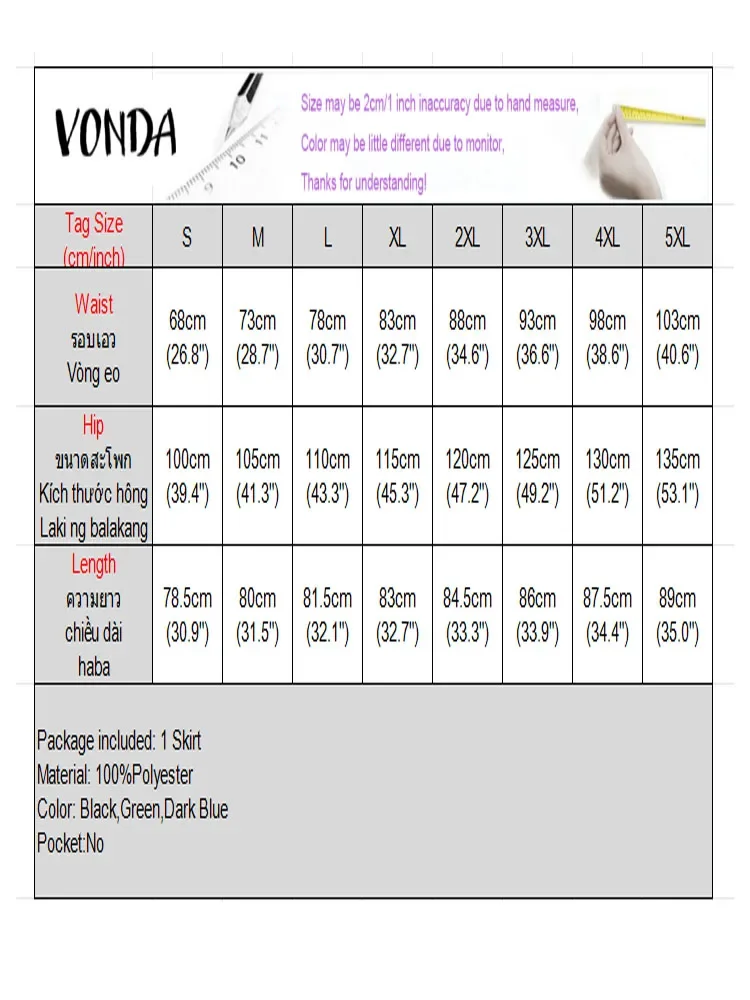 Faldas de satén de talla grande VONDA elegantes para mujer, Faldas plisadas asimétricas con botones de cintura alta, Faldas largas lisas a la moda Saia 5XL