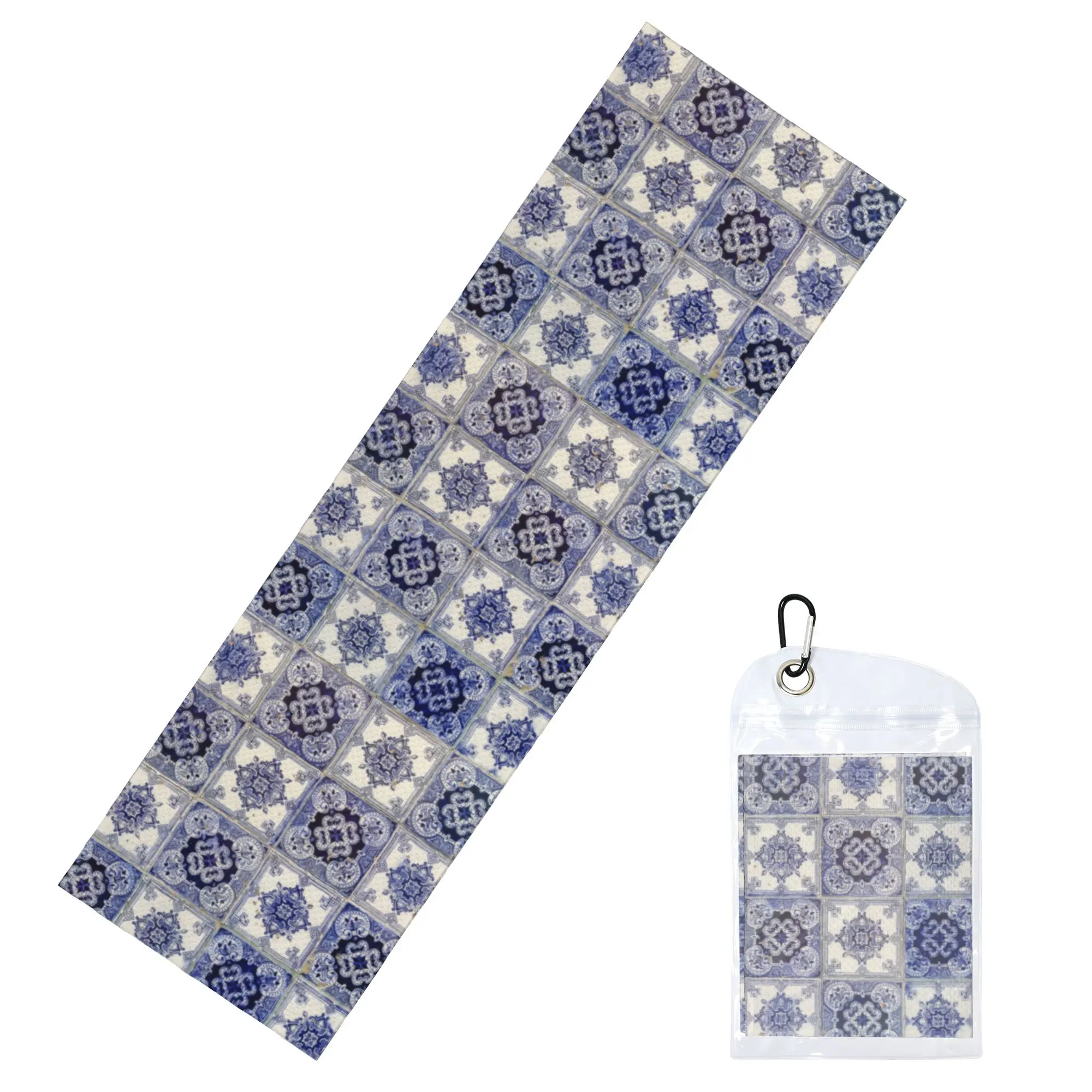 Floral Mediterranean Sicilian Tile Pattern In Blue Cold Exercise Towel   Super Breathable Instant Cooling Towel  Beach Towels
