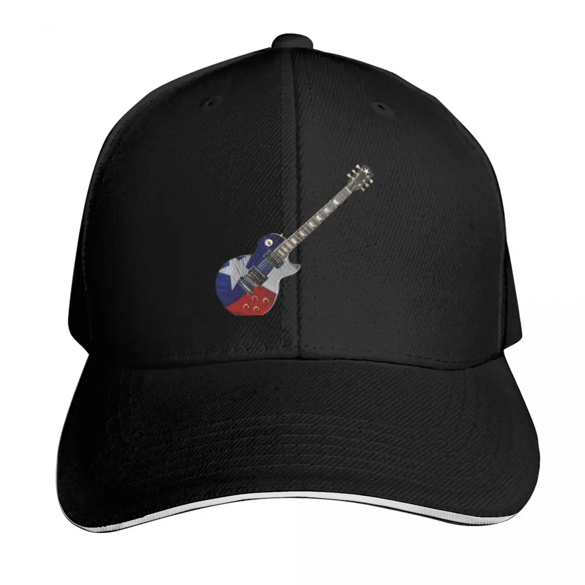 Texas Flag Guitar at 45 Degree Angle Baseball Cap Summer Beach Travel Streetwear Hip Hop Trendy Vintage Retro Embroidered