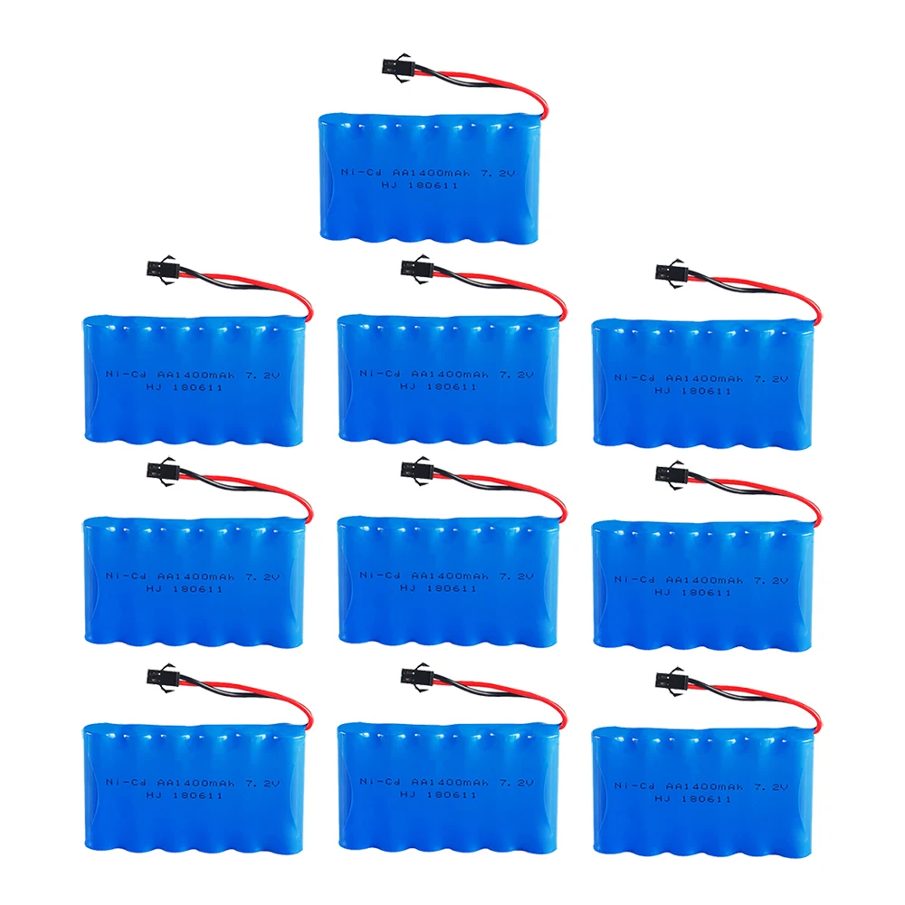 7.2V 1400mAh Battery Pack Ni-CD Rechargeable Battery Set for RC Cars Robots Tanks Train Gun Boat Parts SM Plug 1-10PCS/Lot