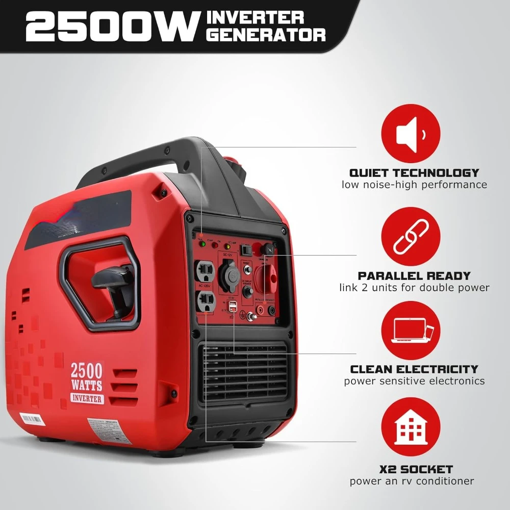 2500-Watt Gas Powered Portable Inverter Generator, Super Quiet for Camping, Tailgating, Home Emergency Use