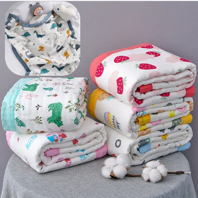 Детское одеяло, хлопковое 6-слойное пеленальное одеяло для новорожденных, дышащее детское одеяло с героями мультфильмов и зимнее детское полотенце, одеяло