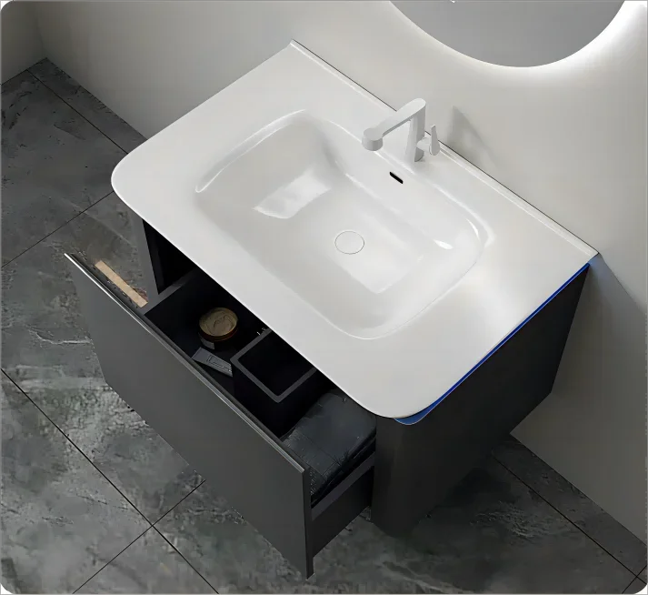 %￥Hot Sales Modern Luxury Design Bathroom Sink Cabinet with Induction Light for Hotel Use