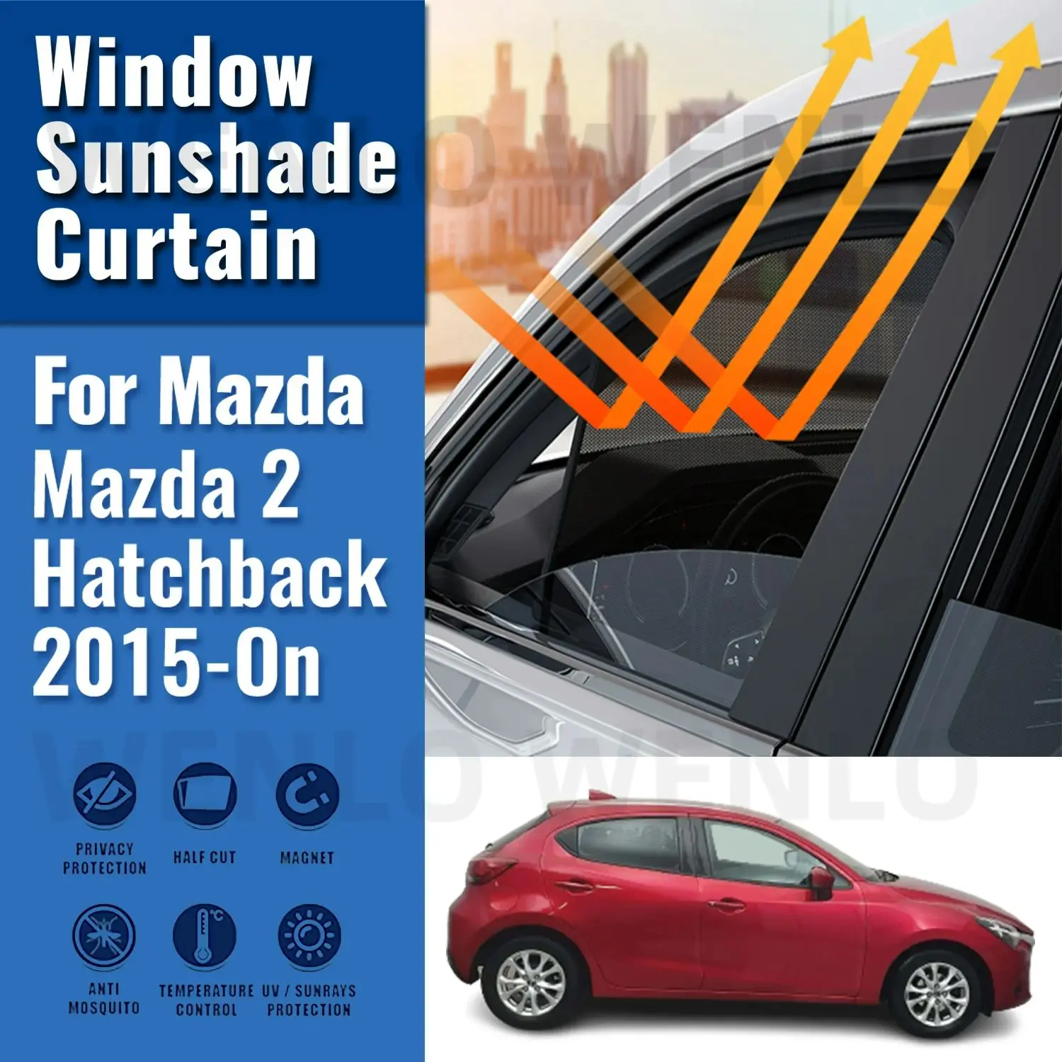 

For Mazda 2 Hatchback Demio DJ 2014-2020 Car Window Sunshade Magnetic Curtain Sun Shade Visor Net Mesh Protect Kids