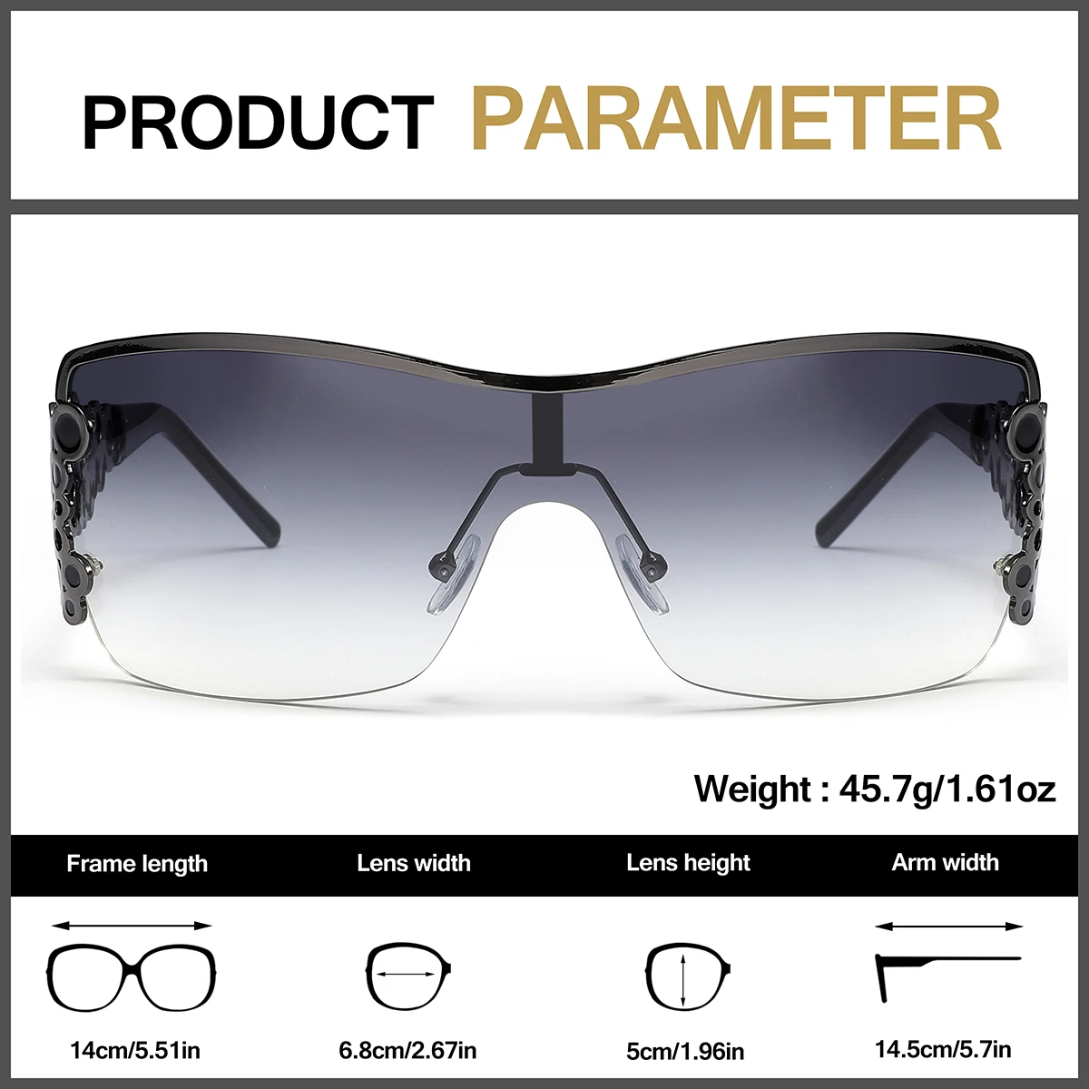 Luxury Hollow Metal Temple Sunglasses Women One Piece Rimless Oversized Shield Shades UV400 Protective Eyeglasses For Daily Wear