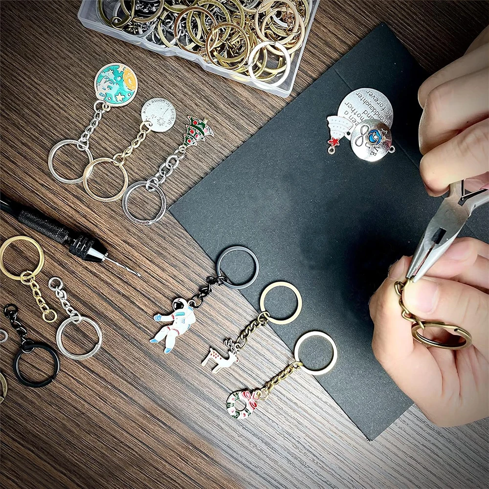18/30/50 Sets Flache Schlüsselanhängerringe mit Kette und offenen Verbindungsringen, für Schlüsselanhänger, Taschen, verschiedene Bastelarbeiten und Geschenke – Detail 1