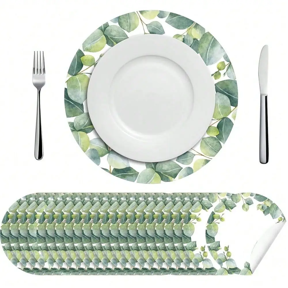 

100 Pcs Disposable Eucalyptus Leaf Paper Placemats Round 12 Inch Sage Green Eucalyptus Placemat Table Place Mat For Table Setti