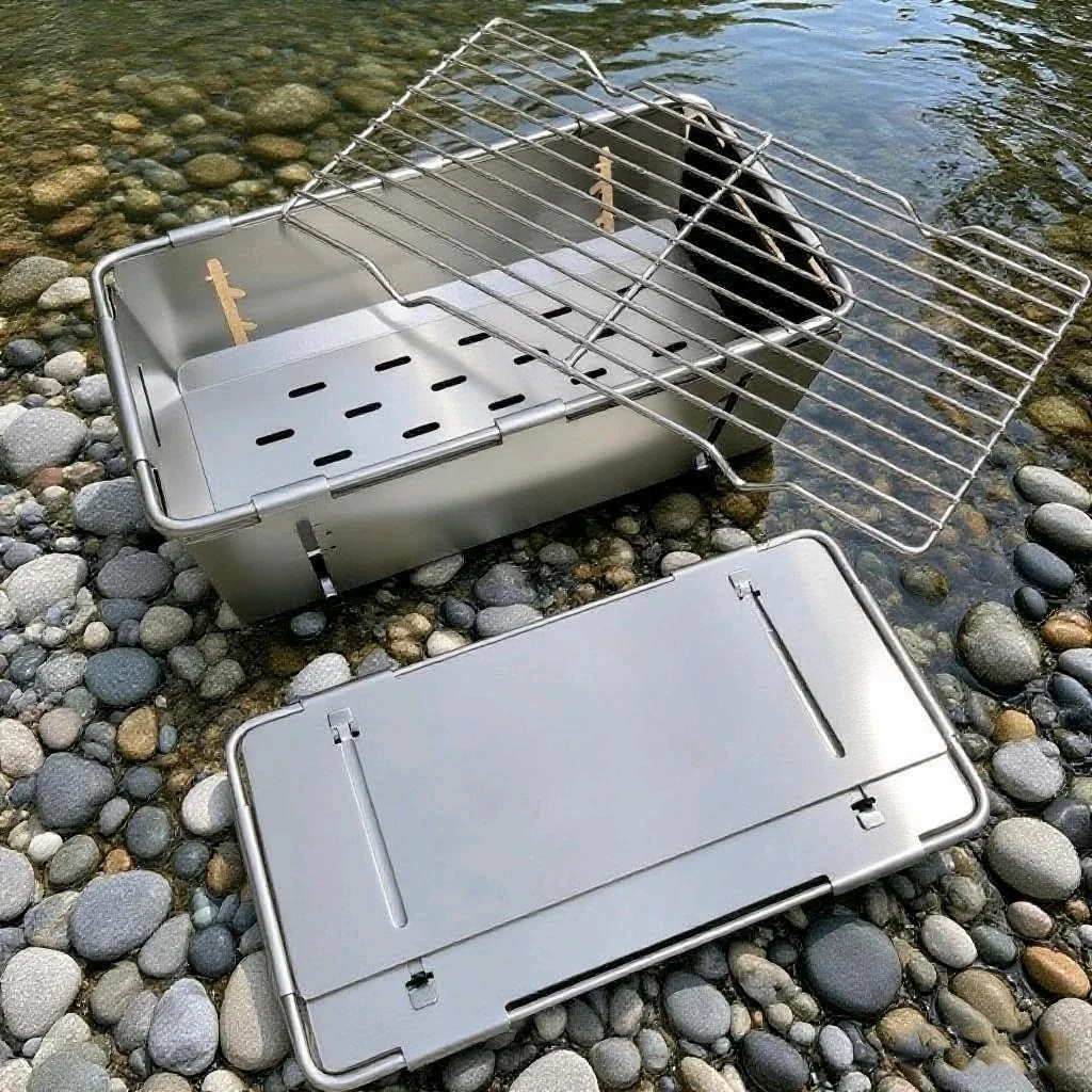 1 second opening and closing thickened stainless steel folding carbon oven 45 × 17 outdoor portable folding grill