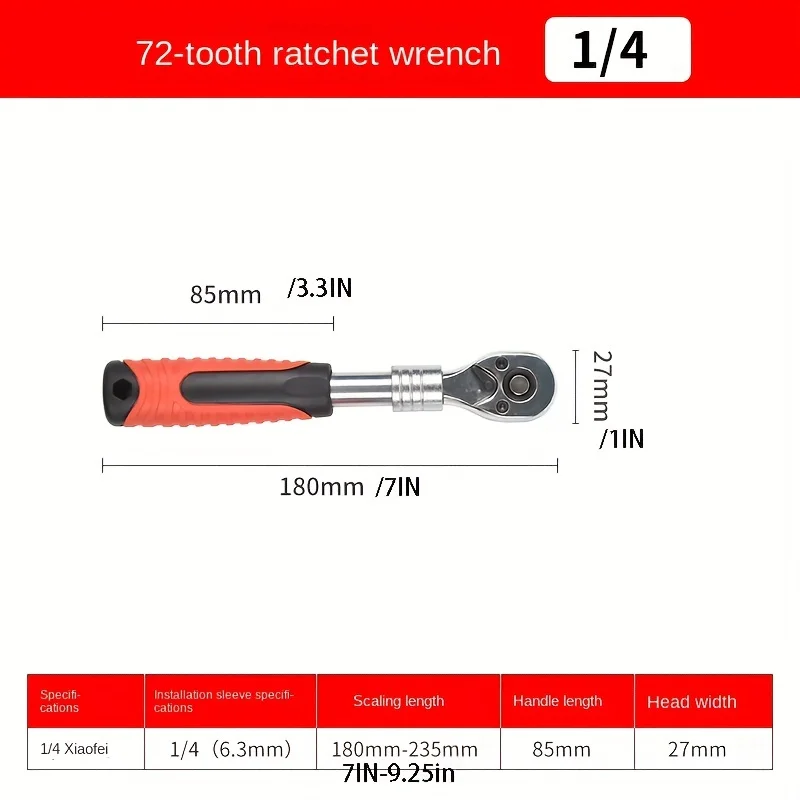 1pc 1/4.3/8.1/2 Telescopic Head Ratchet Wrench 72-tooth Tg-1Aluminum Alloy Telescopic Head Ratchet Wrench, Automatic QuickReleas