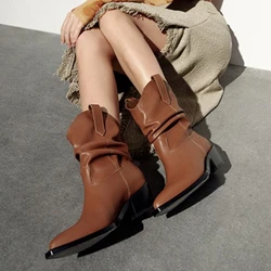 2024 New Brown Tabi Boots Split Toe Chunky Short Heel stivali da donna in pelle Zapatos Mujer moda autunno scarpe da donna Botas Mujer