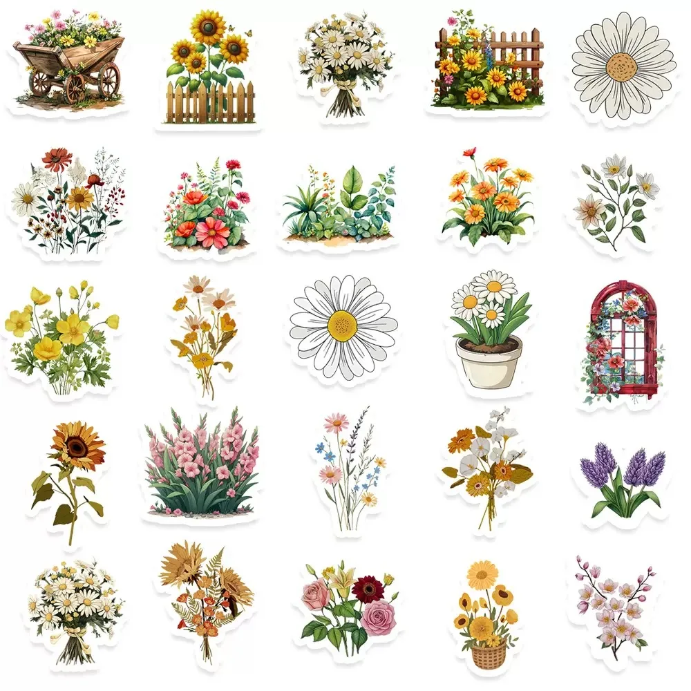 10/50pcs Transparent INS Style Flower Garden Stickers Aesthetic Natural Plants Decals Kawaii DIY Phone Stationary PET Sticker