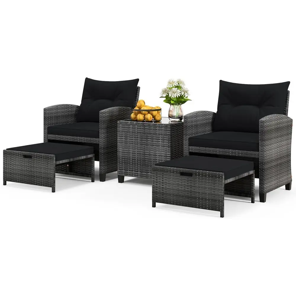 

Комплект садовой мебели из 5 предметов с оттоманкой, плетеный комплект из ротанга с подушками, стеклянный кофейный столик, уличные шезлонги, ротанговые стулья для бистро