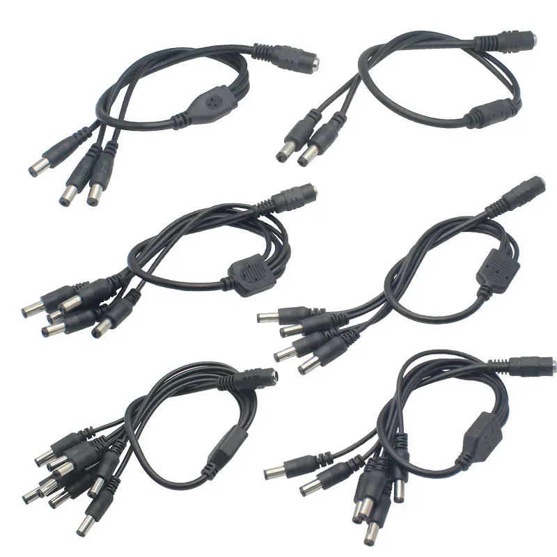 Linha de distribuição de energia de monitoramento de linha 12Vdc 1 fêmea para 2 3 4 5 6 8 macho CCTV cabo câmera adaptador de alimentação 2.1*5.5mm