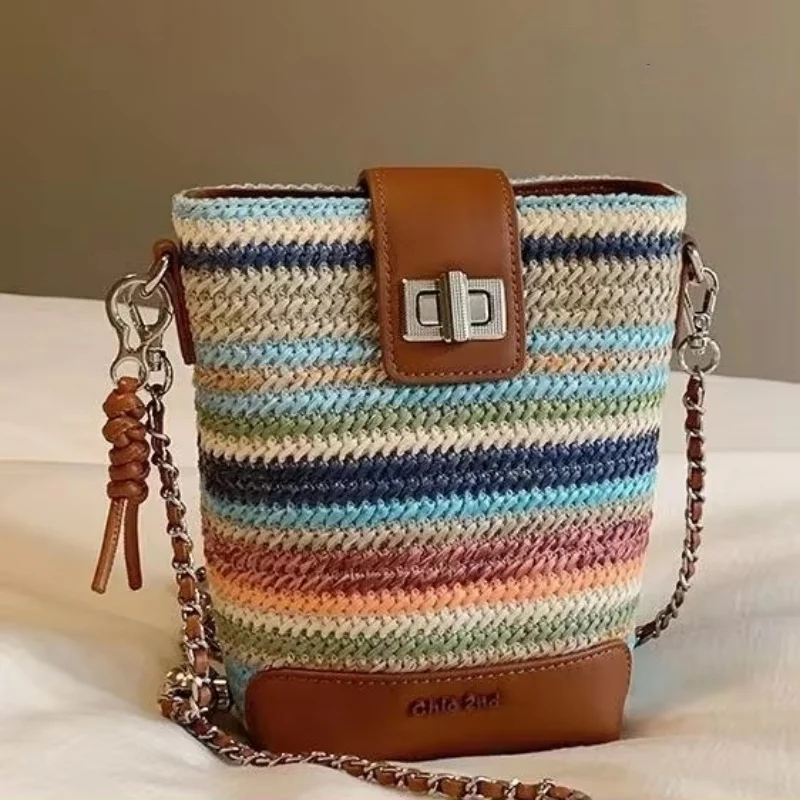 

Luxury ladies' luxurious classic versatile exquisite rainbow vacation multifunctional woven casual shoulder crossbody bag