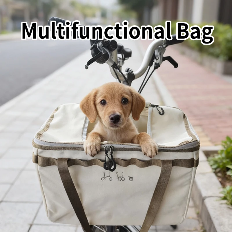 

Folding Bike Pet Bag for Brompton Front Basket Front Bag Outdoor Vegetables Leisure Bag 21L Large for Teddy Little Golden Cat