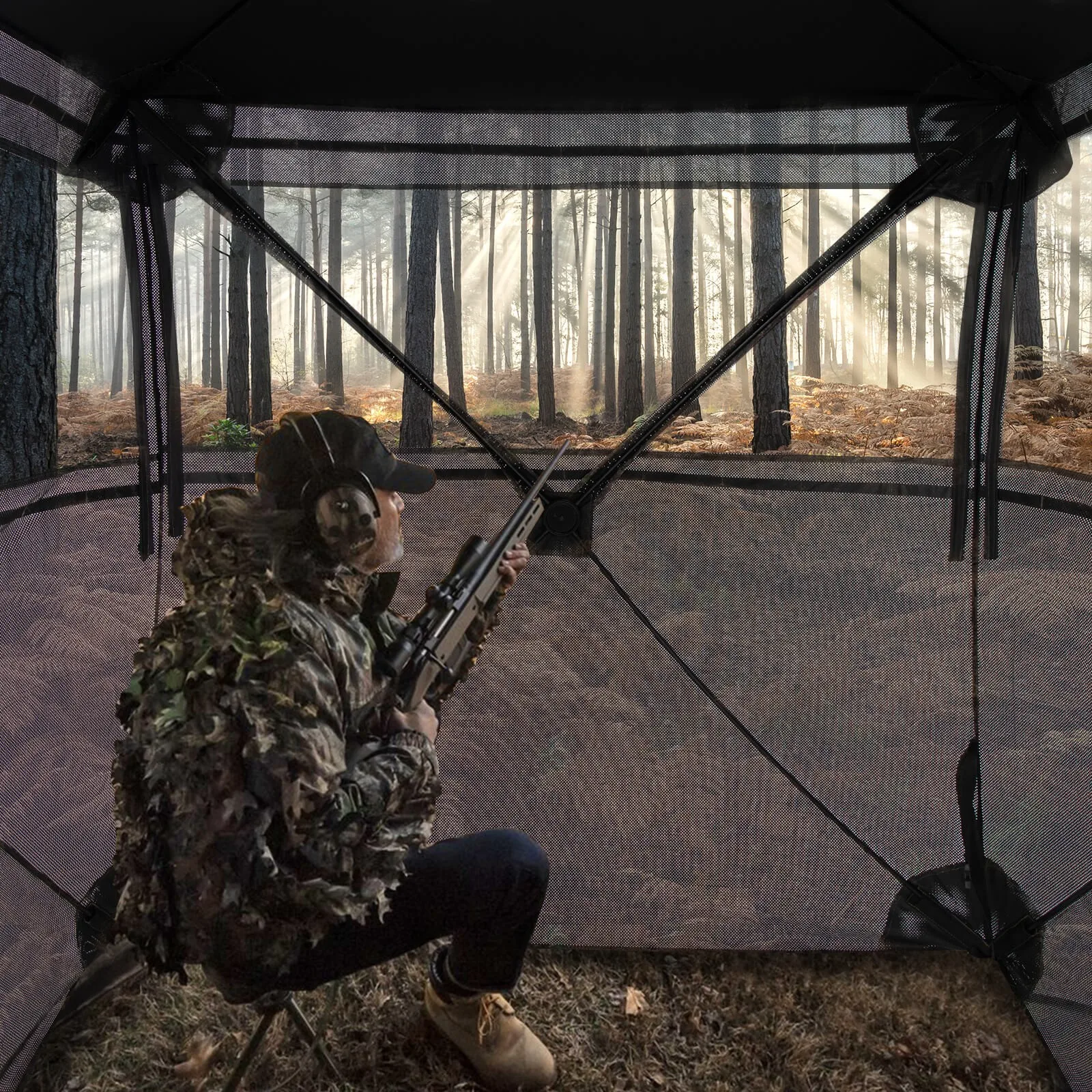 360 Degree One-Way See-Through Hunting Blind w/ Full-Open Door Carrying Bag view 4