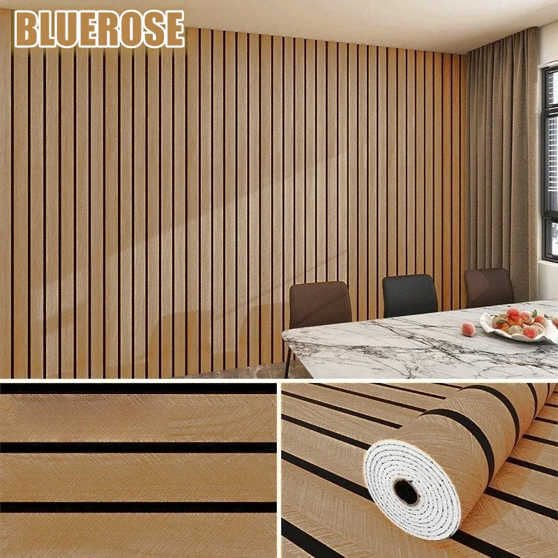 Papel tapiz autoadhesivo de grano de madera, papel tapiz Vintage con patrones lineales para fondo de TV, rejilla de techo, renovación del hogar