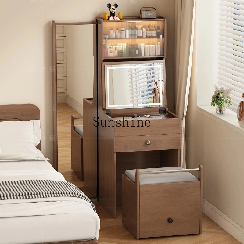 

Small apartment full-body mirror integrated retractable hidden bedside cosmetic cabinet small