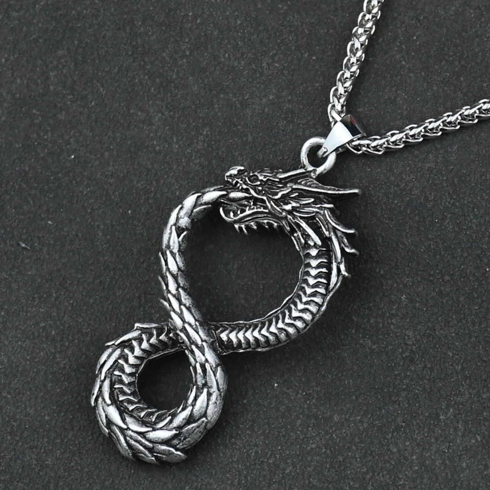 Norse Viking Dragon Necklace for Men Vintage Self-Devourer Ouroboros Hip Hop Biker Pendant Necklace Jewelry Gift
