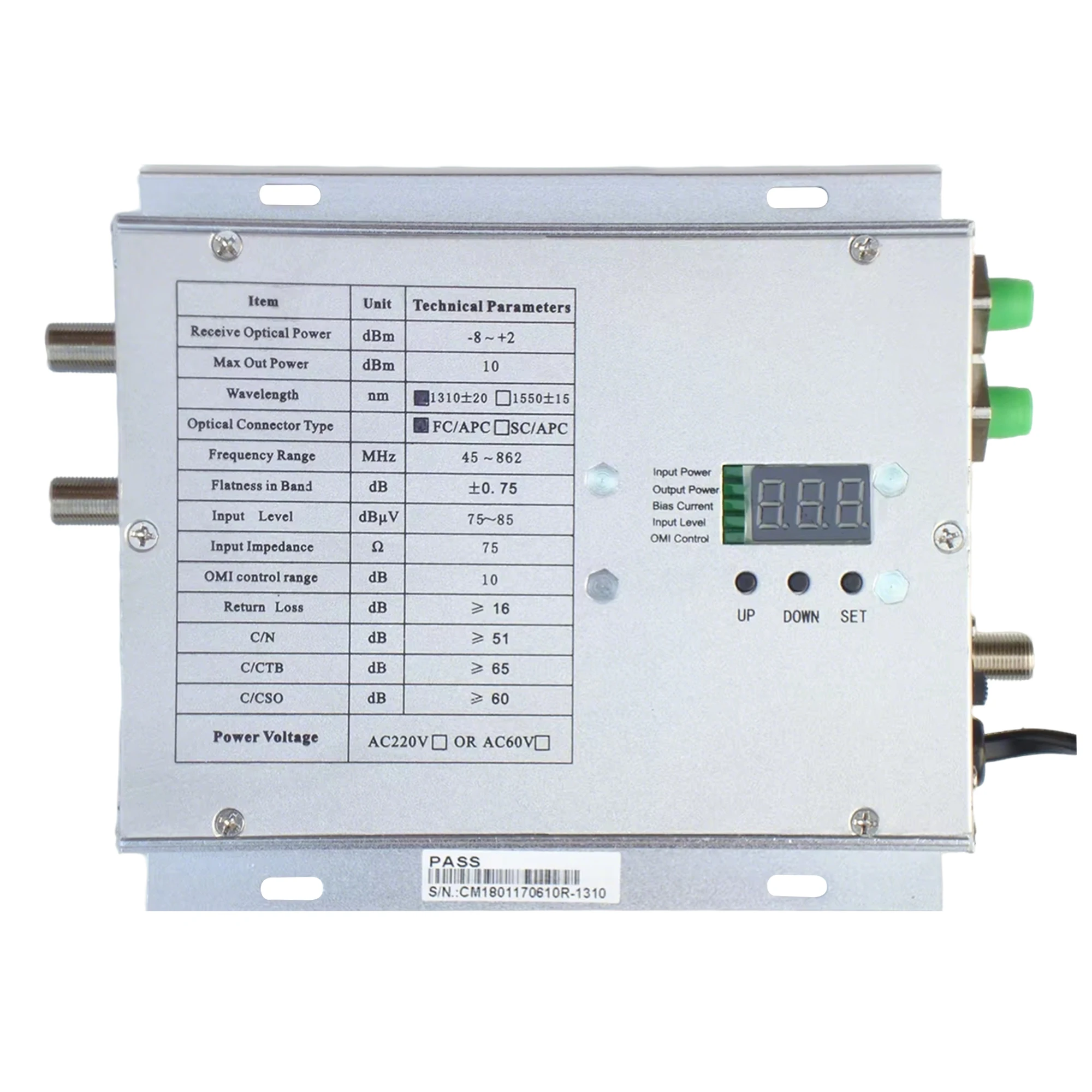 1310nm 1550nm Cable TV Optical Transmitter  Supply Optical Power 6db RF to Fiber Optical Fiber Relay Amplification