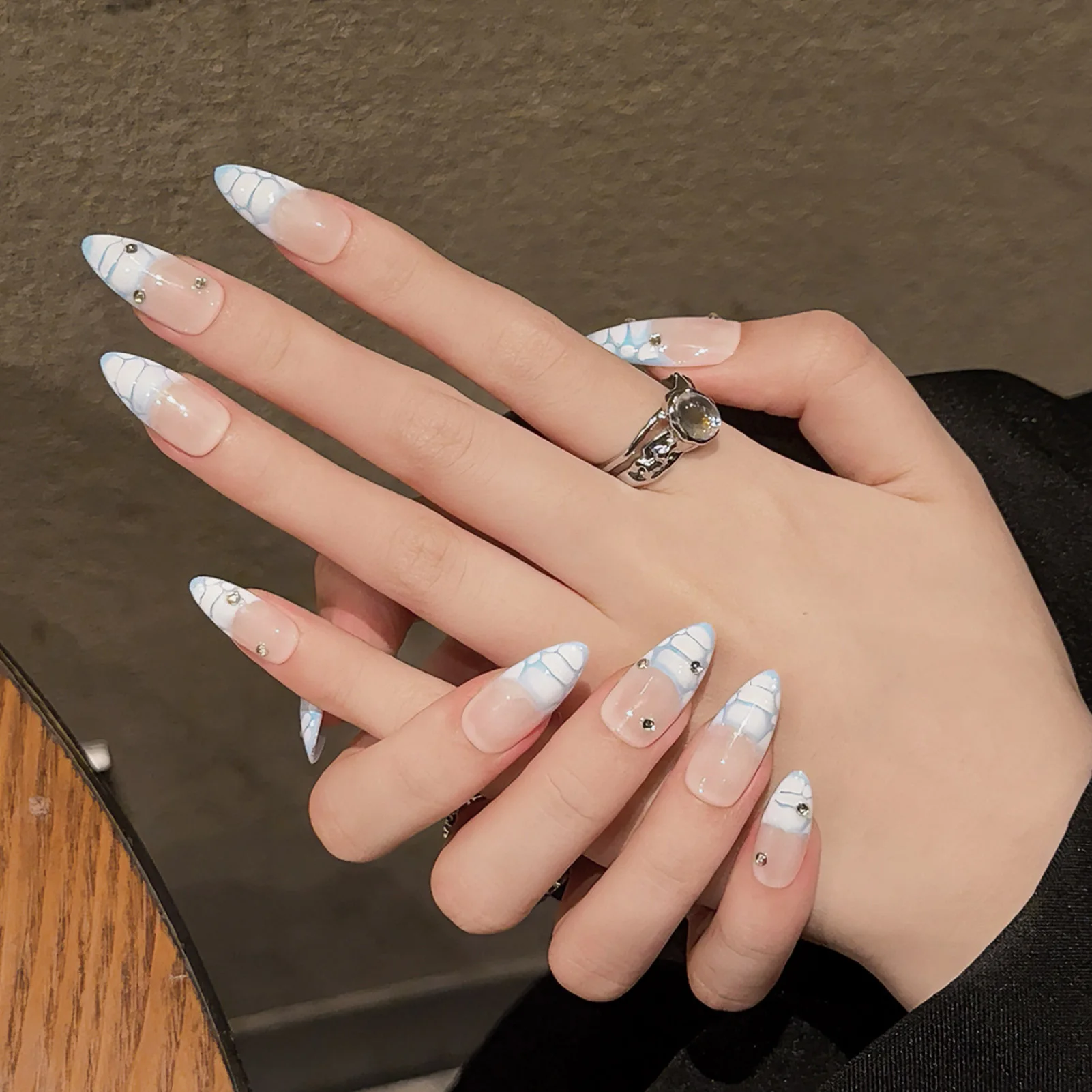 10 stücke handgemachte Presse auf Nägeln Krokodil druck Französisch Stil falsche Nagel flecken volle Abdeckung tragbare Mandel gefälschte Nägel für Frauen