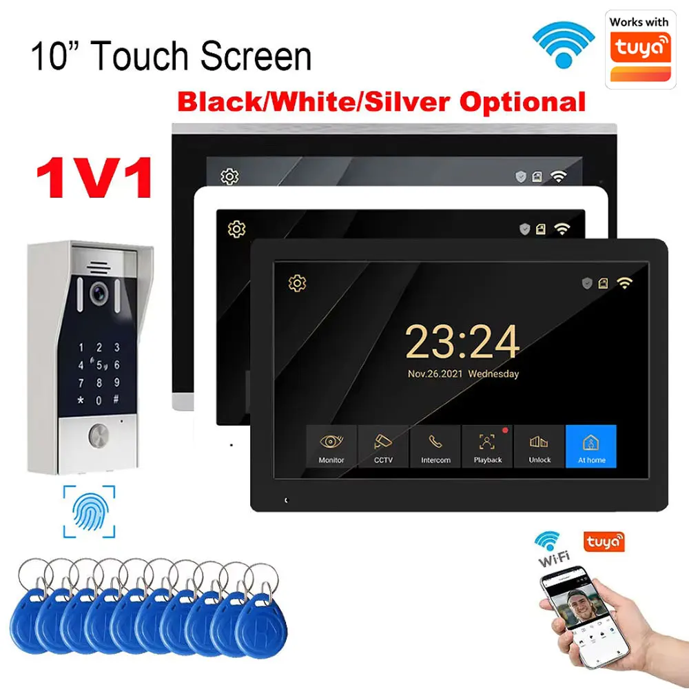 Fingerprint 5in1 Unlock Wireless WiFi Video Doorbell 4 Wire HD Tuya Smart 10 inch Home Doorphone Intercom System Color Optional