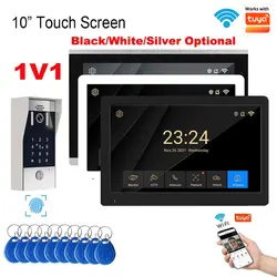 Fingerprint 5in1 Unlock Wireless WiFi Video Doorbell 4 Wire HD Tuya Smart 10 inch Home Doorphone Intercom System Color Optional