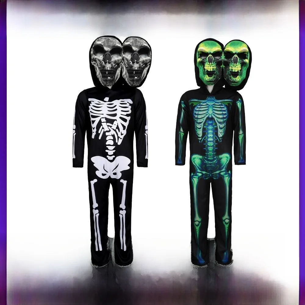 

loween Dual-Headed Terror Skull Cosplay Children's Stage Performance Special Dance Costume Cross-Border Ethnic Stage Costume