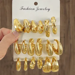 New Trendy Gold Silver Color Twisted C Shape Tear Hoop Earrings Set for Women Fashion Geometric Circle Earrings Jewelry