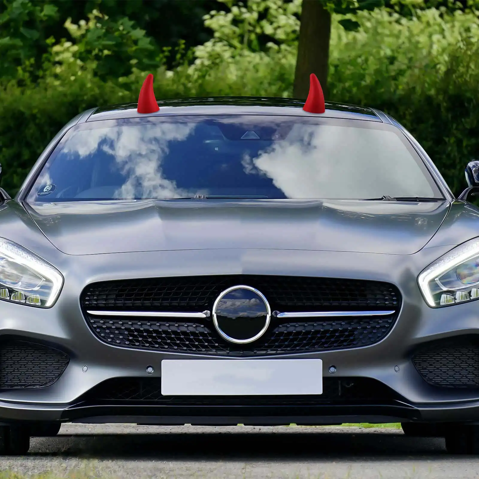 2Pcs Automobile Devil Horn Decoration Bumper Protector Elastic Devil Horns Sticker Damping Cushioning Impact Protection Car