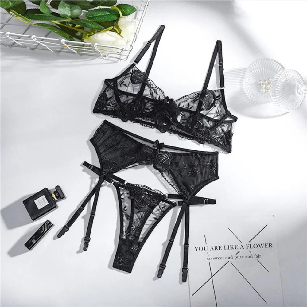 Lingerie Dentelle Sexy Ensemble Lingerie Femme Dentelle 2 Pièces Noir/Rouge - Soutien-Gorge Col En V, Culotte Taille Haute - Sexy Et Confy Nuisette érotique