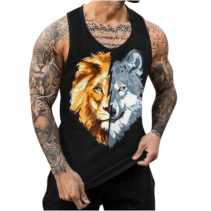 

Funny 3D Lion Print Male Vest Hip Hop Trend Street Tees Outdoor Run Fitness Sports Tank Top Summer Casual Loose Sleeveless Shirt