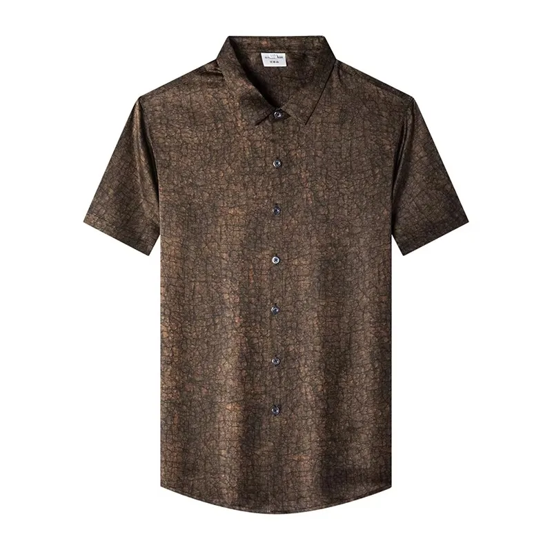 Mulberry Silk 92.5% Prmium Shirts For Men Short Sleeve Coolness Summer Quality Skin-Friendly Lightweight Print Camisas De Hombre