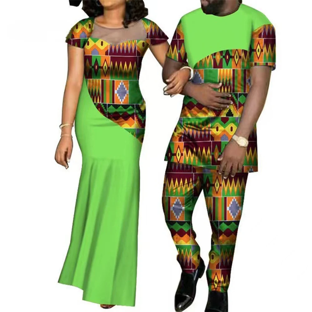 Matching Couple Outfits Men Shirts and Pants Sets Dashiki African Dresses for Women Dress Couples Clothes Wedding Party Wear