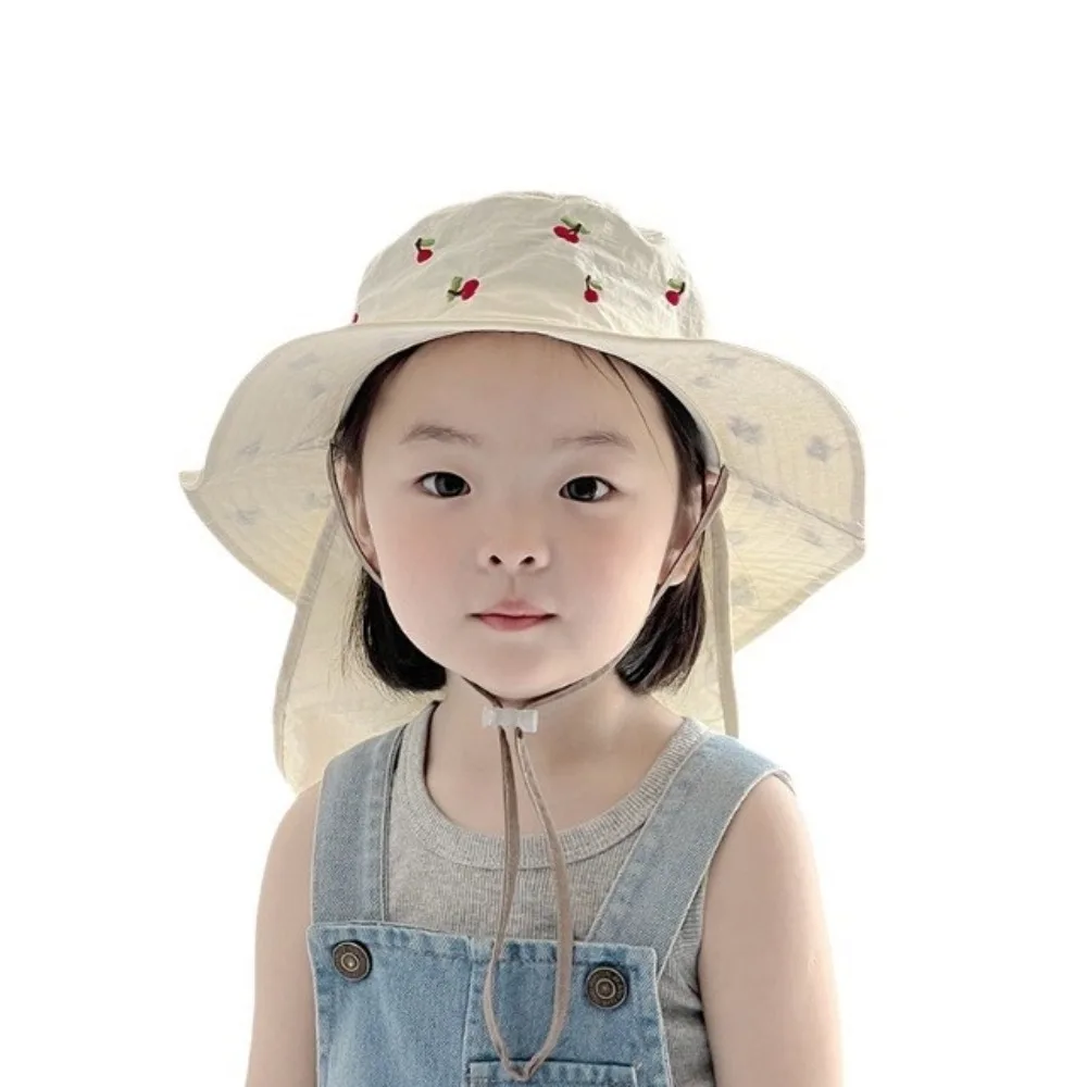 

Sunshade Kawaii Children Panama Cap Neck Protection Cartoon Embroidery Baby Sun Hat Sunscreen Soft Summer Fisherman Hat Summer