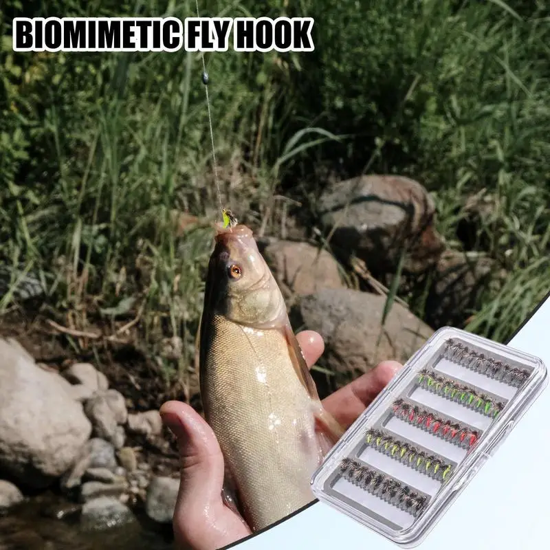 

Fly Fishing Lures 50X Saltwater Fishing Lures With Storage Case Portable Fly Hook For Bass Trout Walleye Casual Activity Gear