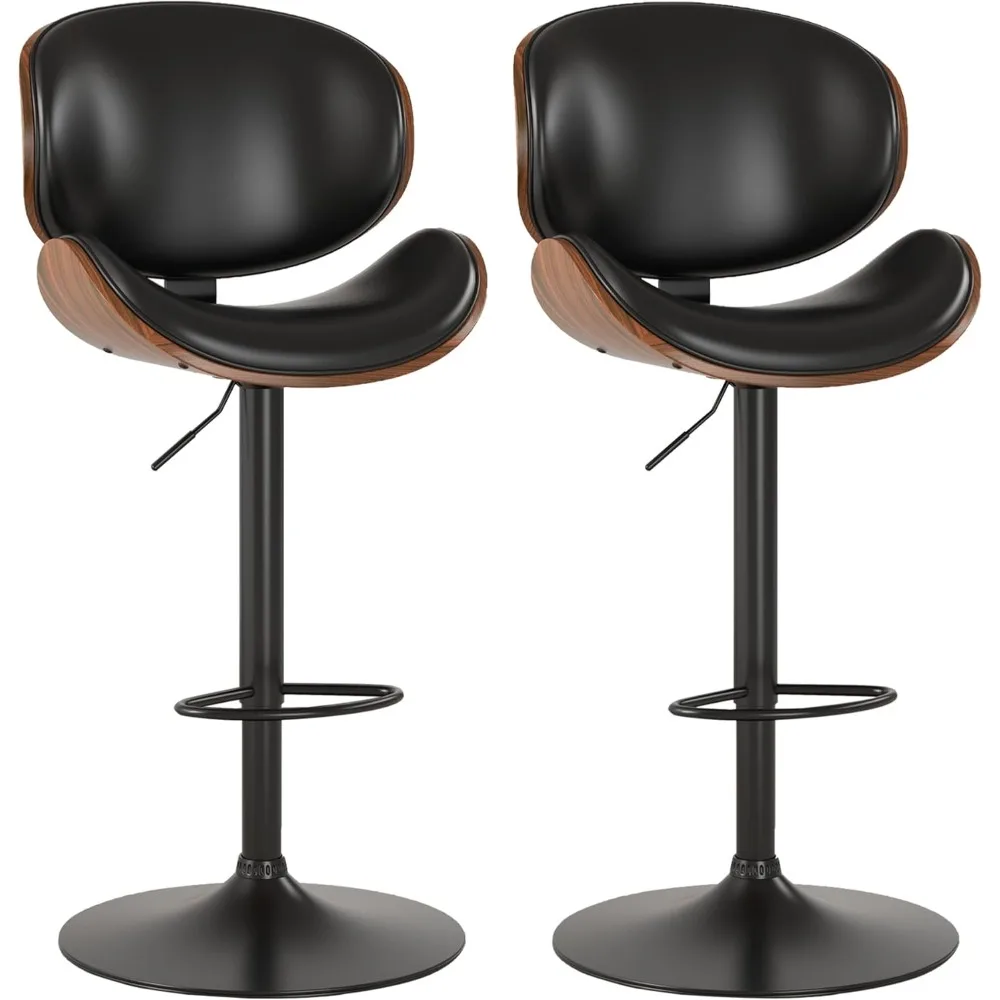 

Bar Stools Set of 2, Swivel Adjustable Height Barstools, PU Leather Upholstered Bar Chairs with Footrest, Bentwood Bar Stool fo