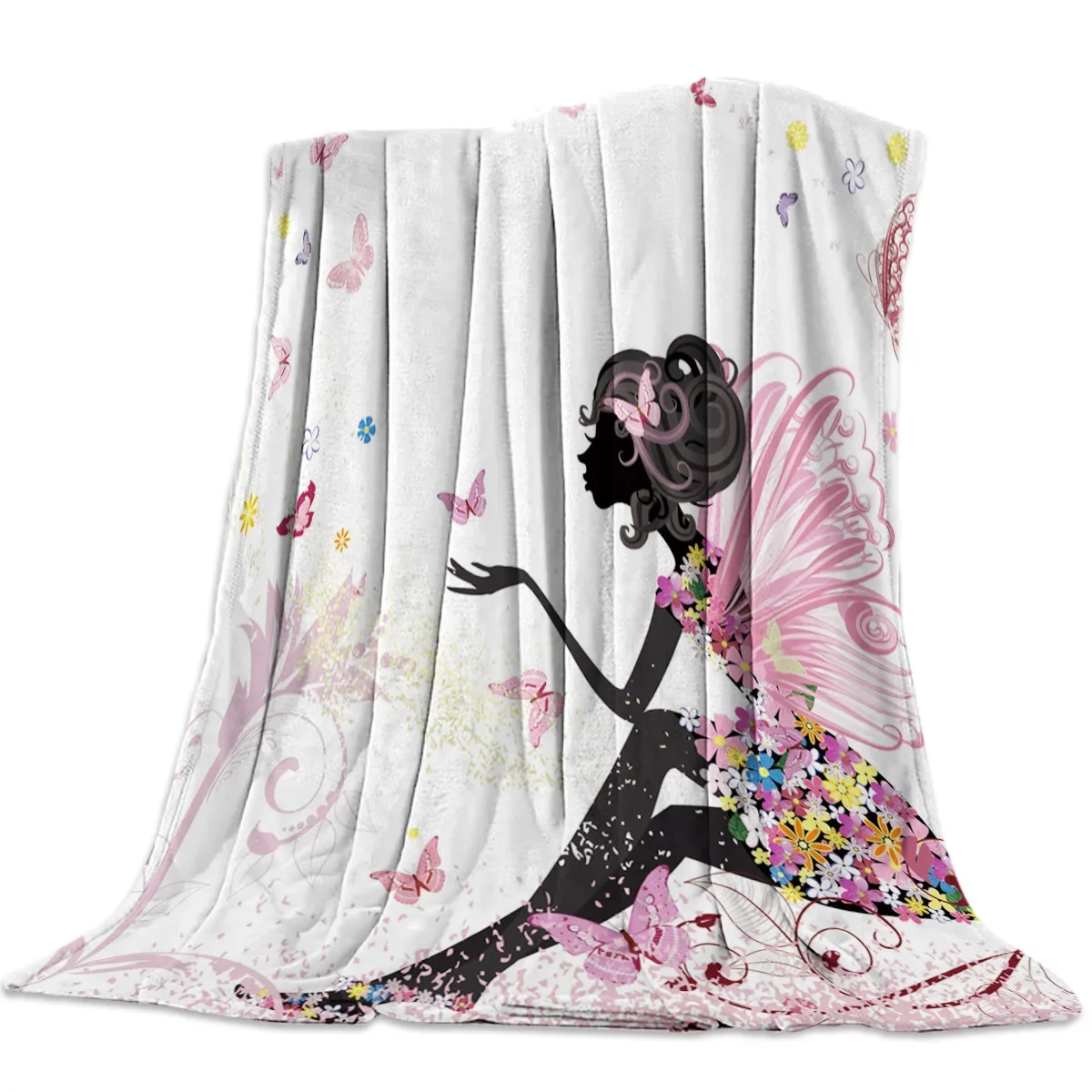 

Flower Fairy Girl Pattern Flannel Throw Blanket Super Soft Cozy Lightweight Warm for Sofa BedTravelling Camping Gift for Girls