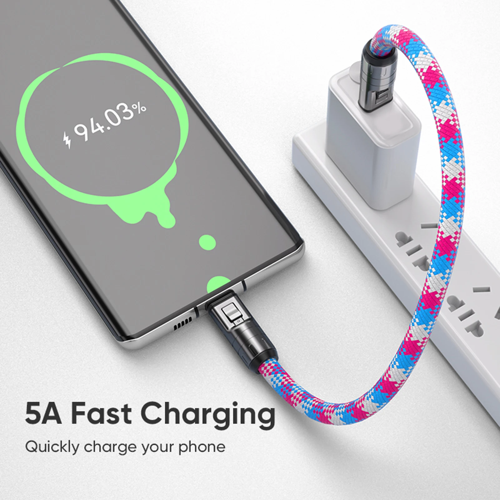 Phone Lanyard Charger Cable 240W Fast Charging Type-C to Type-C Wire Nylon Weaving with Zinc Alloy Lock Anti Theft Design