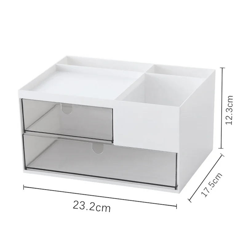 منظم مكتب بلاستيكي لتخزين المكياج مع درجين و4 حجرات، منظم مكتب