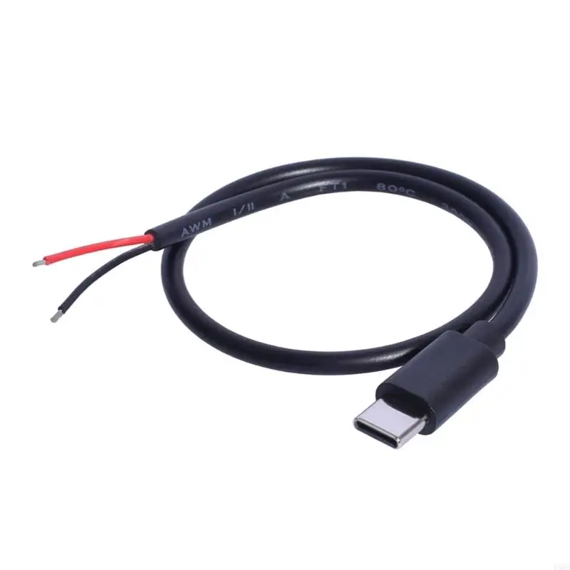 30cm USB C to 2Pin Bare Wire Open End Cable 15W USB Type C Male 2Pin Pigtail Power Wire Replacement DIY Cable for LED Light