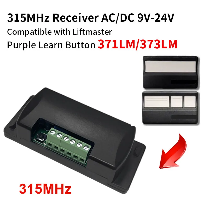 For High signal reception sensitivity  Liftmaster AC/DC 9V-24V Multi Receivers 94335E 390/315/433.92MHz 1 Channel Receiver