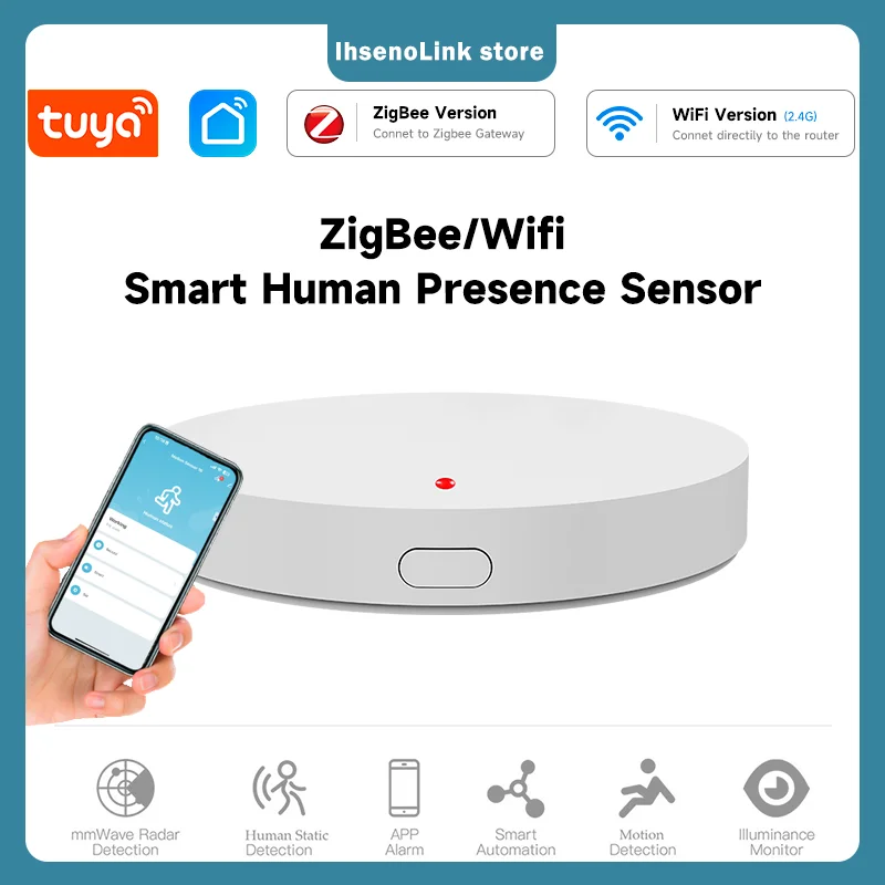 Tuya Zigbee WiFi Human Presence Sensor MmWave Radar Detector With Luminance Sensor For Smart Home Smart Life replace PIR Sensor