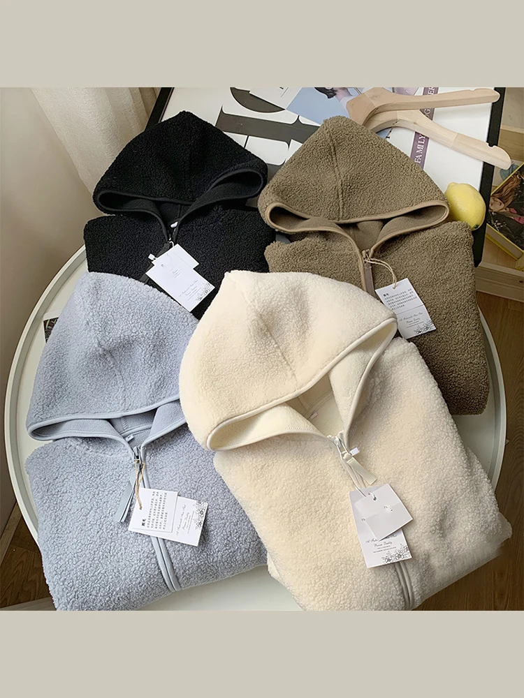 Mumaroho Women Teddy Fleece Jacket Solid Long Sleeve Warm Hooded Coat Hoodies Autumn Winter