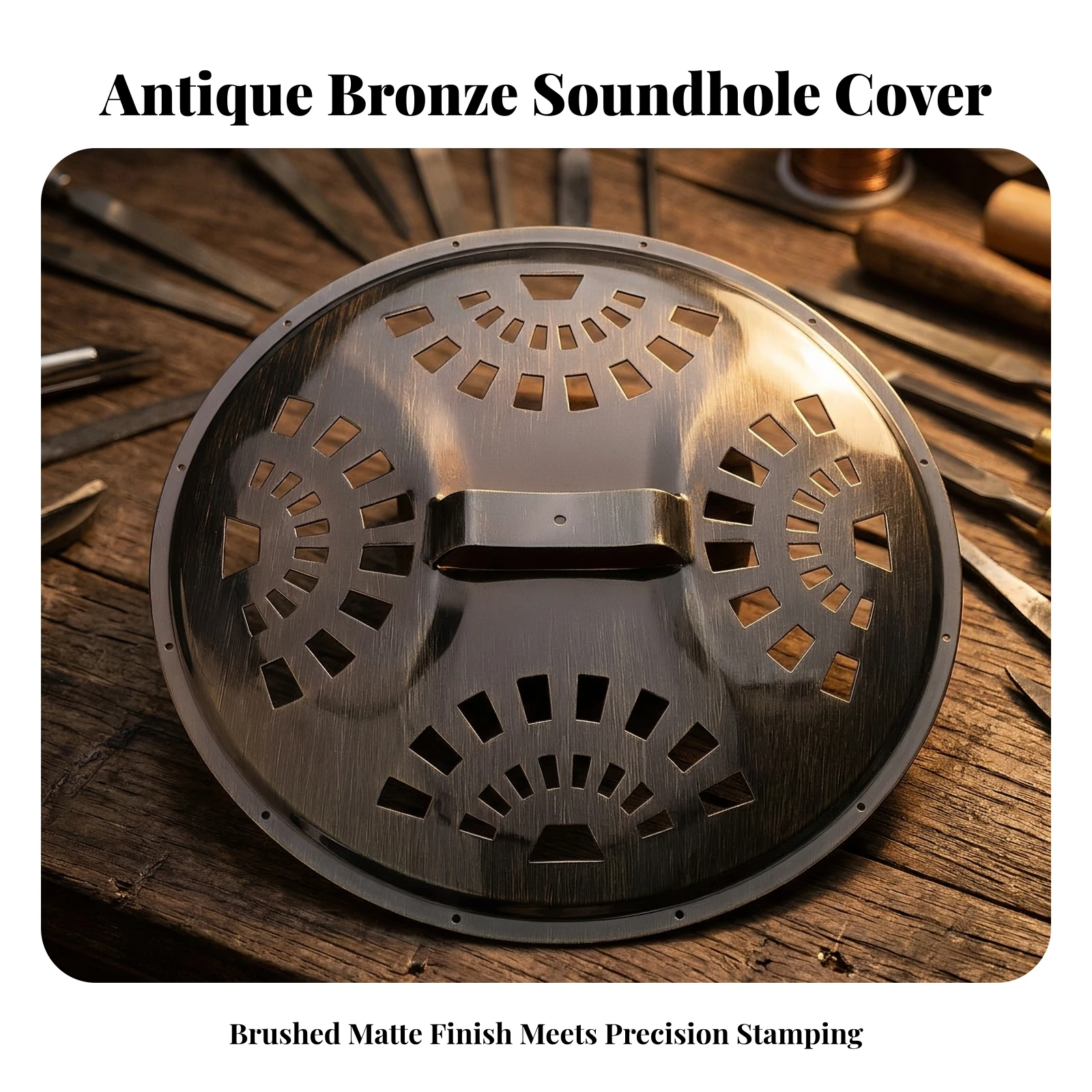Cover Plate Antique Bronze Resonator Cover Perforated Instrument Plate Long-Lasting for Luthiers, Custom Builds view 5