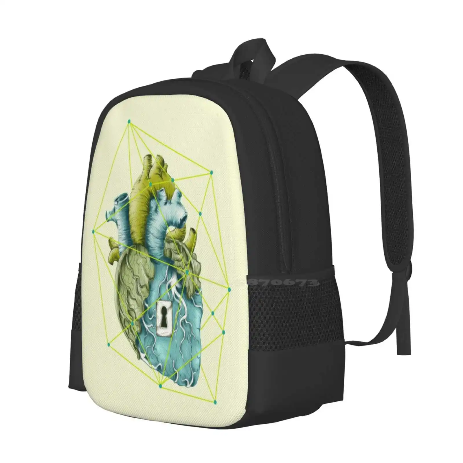 Mochila desbloqueada para adolescentes escolares, bolsas de viaje para niñas, desbloqueo Zen, naturaleza, corazón orgánico, Líneas geométricas, concepto