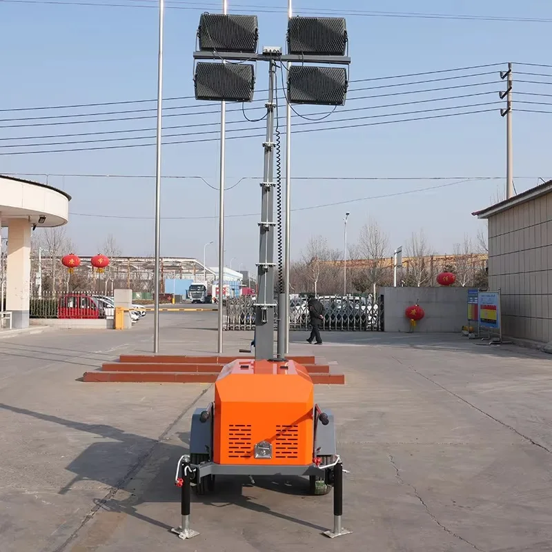 4*1000w Portable Lighting Tower Multifunction 7m Trailer Mobile Light Towers With Portable Trailer Diesel Generator Customized
