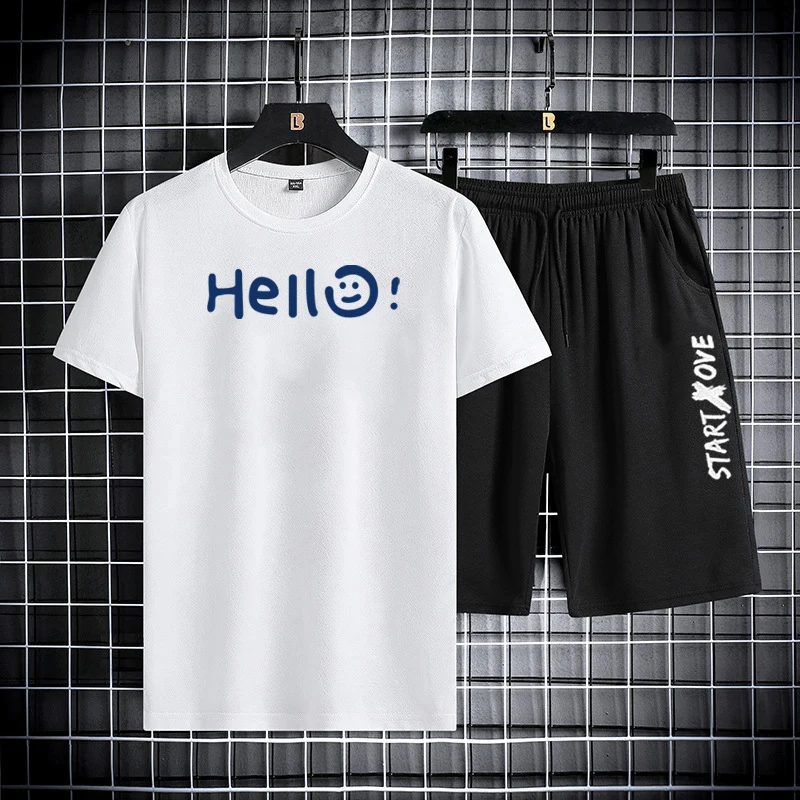 

2025 Summer Cool and Breathable sports suit round neck Short Sleeve Tee + Shorts two-piece Quick Drying Running t shirts man