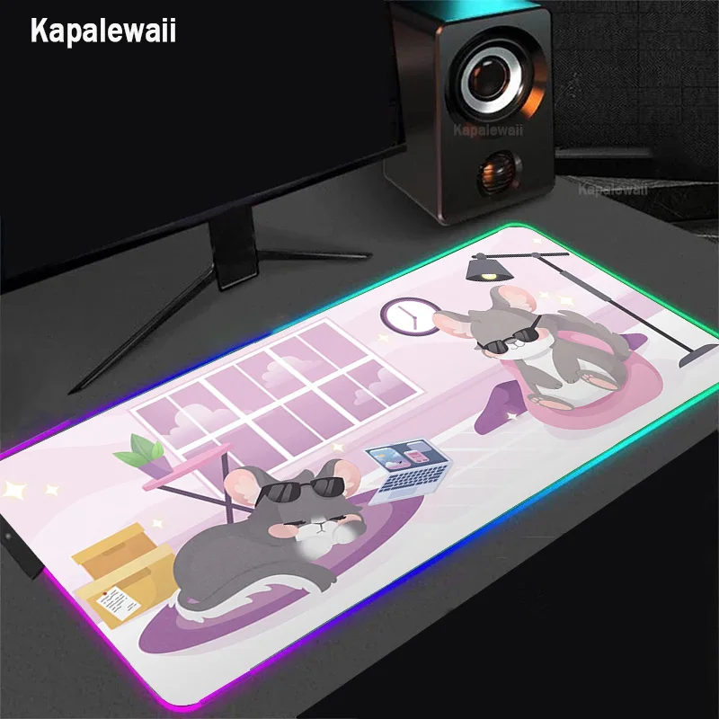 

RGB Kawaii Cat Mouse Pad Anime Pink Desk Mat Gamer PC Computer XXL Varmilo Keyboard Carpet Gaming Accessories LED Mousepad 90x40